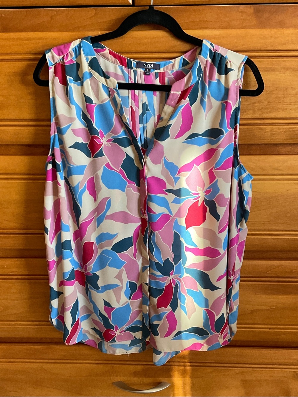 NYDJ Floral Sleeveless V-Neck Shell in Pink, Blue & Cream